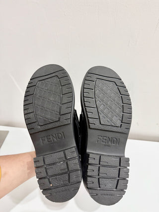 Fendi Fendigraphy Calf Leather Slip On Platform Loafers Black Women's Size 40