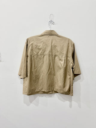 Vince Cotton Poplin Boxy Cropped Button Up Shirt Champagne Women's Size Large