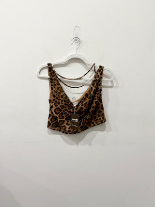 Meshki crop ruched mesh top zebra, S
