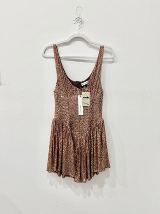 NWT Delfi Collective Hannah Sequin Asymmetric Mini Dress Bronze Women's Medium