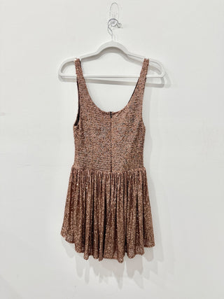 NWT Delfi Collective Hannah Sequin Asymmetric Mini Dress Bronze Women's Medium