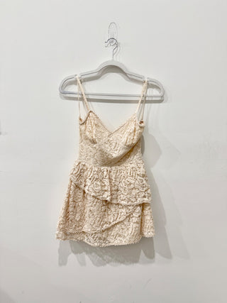 LoveShackFancy Hopely Sleeveless V-Neck Mini Lace Sundress Buttercream Womens 00