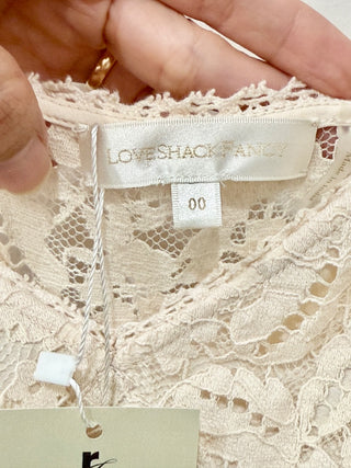 LoveShackFancy Hopely Sleeveless V-Neck Mini Lace Sundress Buttercream Womens 00