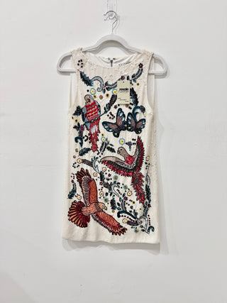 Alice + Olivia Elliott Embellish Beaded Sequin Mini Shift Dress Cream Womens' 4