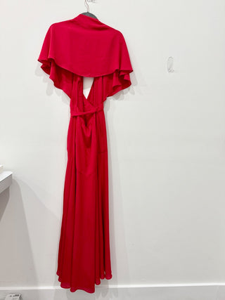 Fame And Partners Belted Layered Cape Maxi Wrap Dress Bright Red Women's Size 2