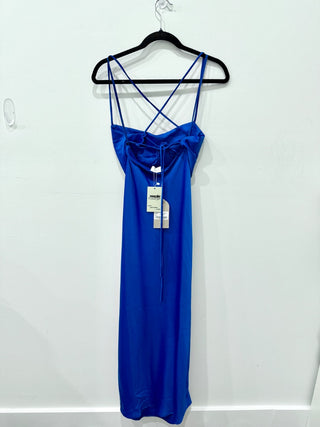 NWT Meshki Sydney Satin Straight Neck Slip Maxi Dress Cobalt Blue Women's Size S