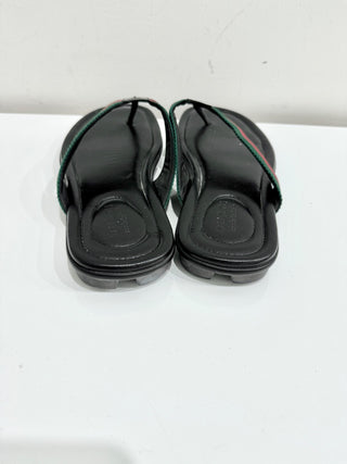 Gucci Web Leather Slip On Thong Flip Flop Flat Sandals Black Men's Size US 11.5