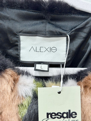 Alexis Patchwork Kotto Lined Plush Faux Fur Jacket Multicolor Women's Size Large