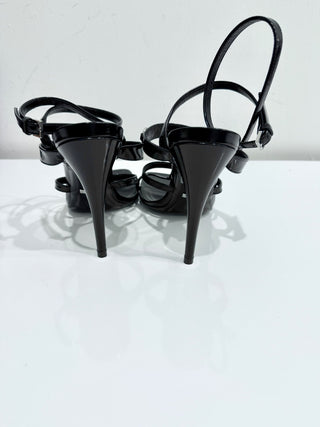 Gucci Leather Horsebit 105mm Strappy Stilettto Heel Sandals Black Women's EU 38