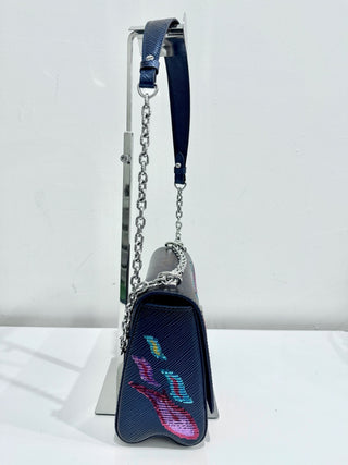 Louis Vuitton Blue Nuit Epi Leather Sequin Flames Twist MM Bag Limited Edition