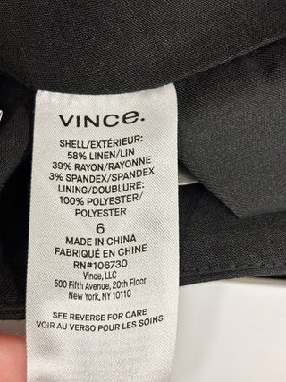 Vince Pleated Button Linen Blend High Waisted Trouser Shorts Black Womens Size 6