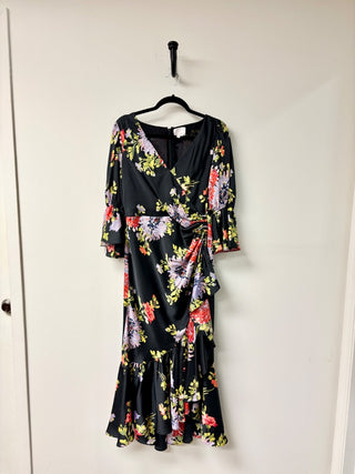 Cinq à Sept Theda Chrysanthemum-Print Ruffle Faux-Wrap Midi Dress Black Womens 8