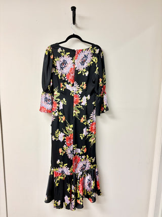 Cinq à Sept Theda Chrysanthemum-Print Ruffle Faux-Wrap Midi Dress Black Womens 8
