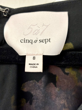 Cinq à Sept Theda Chrysanthemum-Print Ruffle Faux-Wrap Midi Dress Black Womens 8