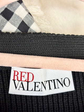 Red Valentino Ruffled Hem Ribbed-Knit Sweater Striped Black Women's Size Medium