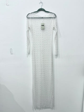 n.a. sheer pearl and crystal embellished maxi dress cover up, S