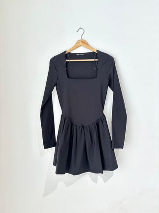 Zara black cotton long sleeve mini dress NWT, S