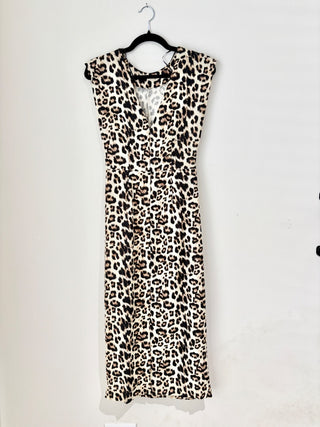 Zara tan leopard print ruched midi dress, M