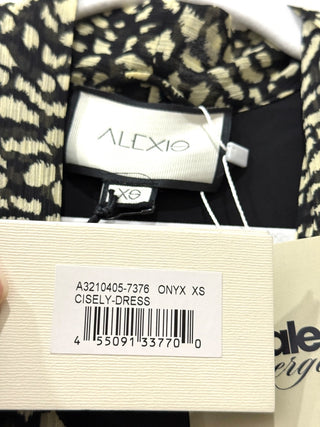 NWT Alexis Cisely Animal Print Bell Sleeve Tiered Midi Dress Onyx Womens Size XS