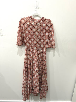 Alexis Sania Patterned Handkerchief Hem Midi Dress Blush White Women's Size XS