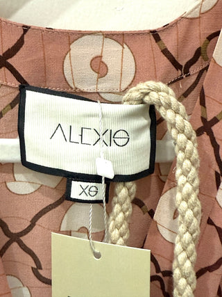 Alexis Sania Patterned Handkerchief Hem Midi Dress Blush White Women's Size XS