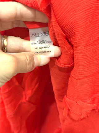 Alexis 100% Silk Cascading Ruffles Janine Evening Maxi Dress Red Women's Size XS
