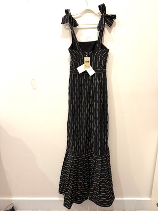 NWT Alexis Symphony Tie-Shoulder Flared-hem Maxi Dress Black/White Women Size XS