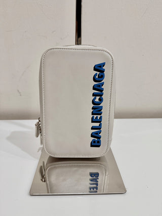 Balenciaga Leather Cash Phone & Card Holder Shoulder Bag White Women's Small
