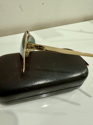 Gucci GG 2206/S J5G44 Gold Metal Frame Gradient Green Lens Aviatior Sunglasses