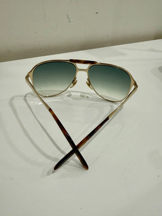 Gucci GG 2206/S J5G44 Gold Metal Frame Gradient Green Lens Aviatior Sunglasses