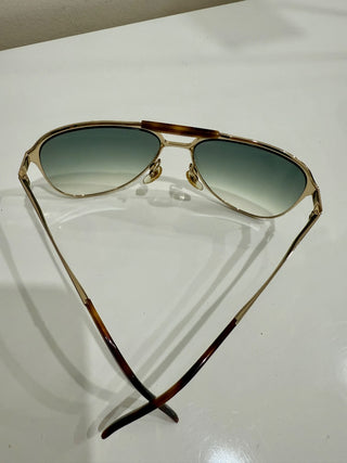 Gucci GG 2206/S J5G44 Gold Metal Frame Gradient Green Lens Aviatior Sunglasses