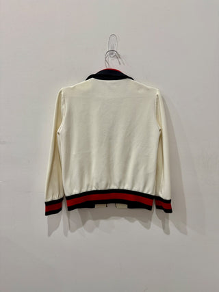 Gucci Web Trim Long Sleeve Full Zip Twill Bomber Jacket Cream Women's Size Small