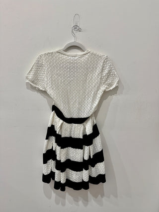 Red Valentino Striped Pleated Knit Crochet Mini Dress White Black Womens Small