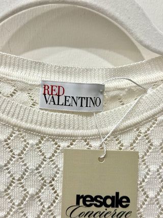 Red Valentino Striped Pleated Knit Crochet Mini Dress White Black Womens Small