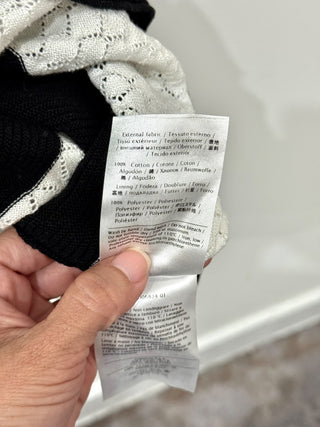 Red Valentino Striped Pleated Knit Crochet Mini Dress White Black Womens Small