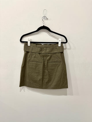 A.L.C. Bryce Linen Blend High Rise Belted A-Line Mini Skirt Green Women's Size 4