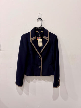 Tory Burch Wool Blend Gold Tone Single Breasted Blazer Jacket Navy Blue Womens 6