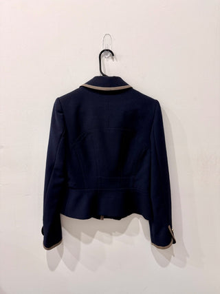 Tory Burch Wool Blend Gold Tone Single Breasted Blazer Jacket Navy Blue Womens 6