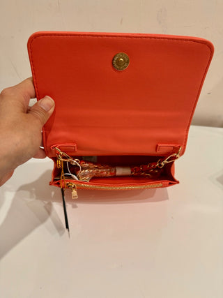 NWT Bebe Faux Leather Gio Flap Crossbody Handbag Salmon Size Small