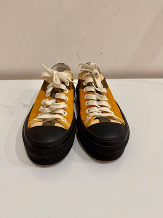 Burberry Jack Logo Print Check Low Top Sneakers Yellow/Black Women's Size EU 37