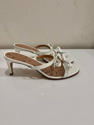 RED Valentino Patent Leather Kitten Heel Strappy Sandals with Bows White EU 37