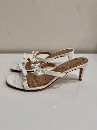 RED Valentino Patent Leather Kitten Heel Strappy Sandals with Bows White EU 37