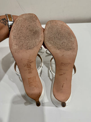 RED Valentino Patent Leather Kitten Heel Strappy Sandals with Bows White EU 37