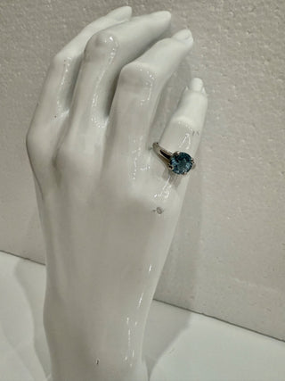 Tourmaline Round Cut Stone Blue Platinum Ring Women's Size 7