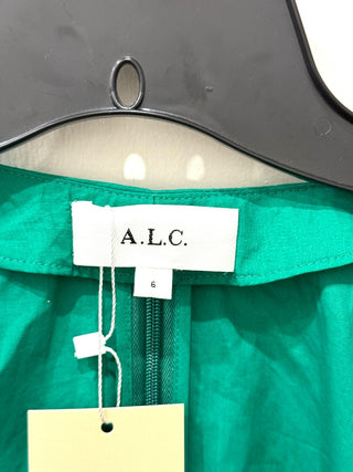 A.L.C. Alexa Cutout Gathered Cotton Poplin Ruffle Trim Mini Dress Jade Womens 6