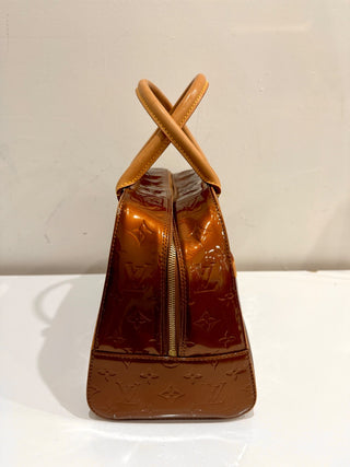 Louis Vuitton Tompkins Square Satchel Handbag Monogram Patent Leather Brown