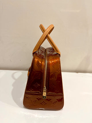 Louis Vuitton Tompkins Square Satchel Handbag Monogram Patent Leather Brown