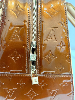 Louis Vuitton Tompkins Square Satchel Handbag Monogram Patent Leather Brown