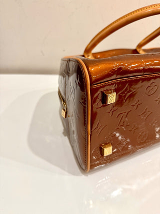 Louis Vuitton Tompkins Square Satchel Handbag Monogram Patent Leather Brown
