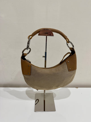 Vintage Gucci Small Canvas Moon Hobo Shoulder Bag Beige